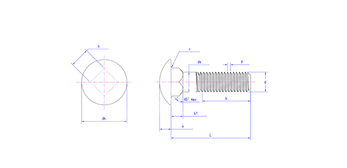 Carriage screws, round head square neck bolts, rack screws, zinc plated carriage bolts, ASME/ANSI B1 - Finexpress Hardware Fasteners Co.,Ltd. - One stop procurement of screws, nuts, and hardware components